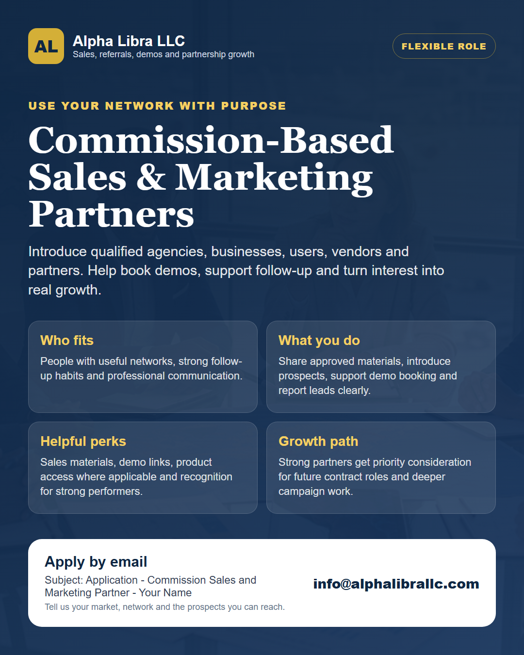 Commission-based sales and marketing partners flyer