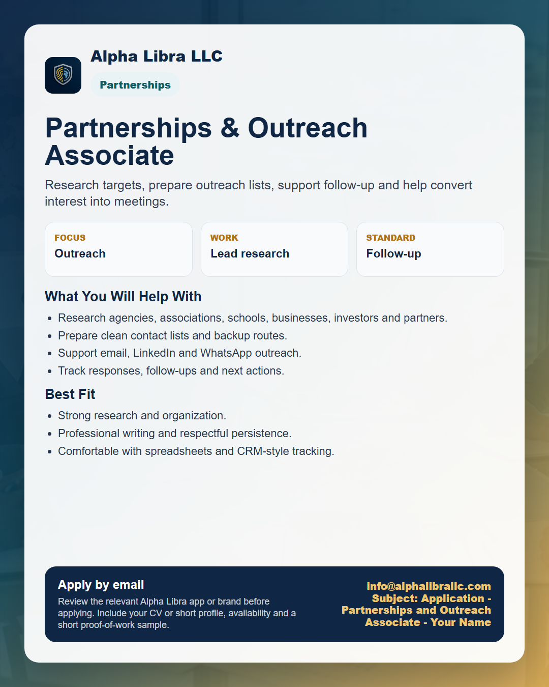 Partnerships and outreach associate flyer