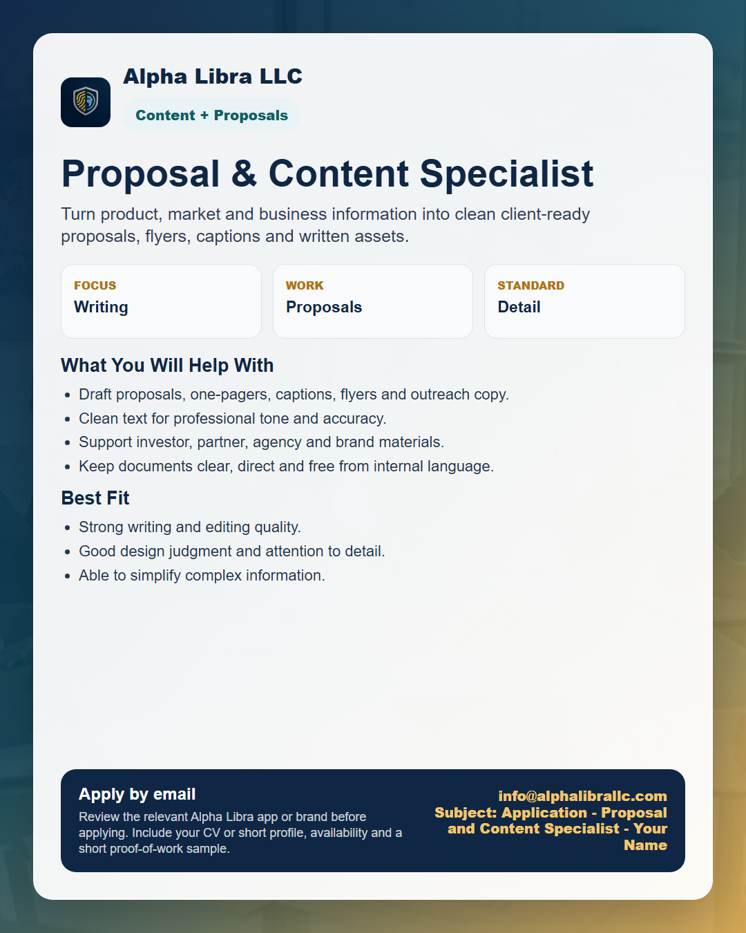 Proposal and content specialist flyer