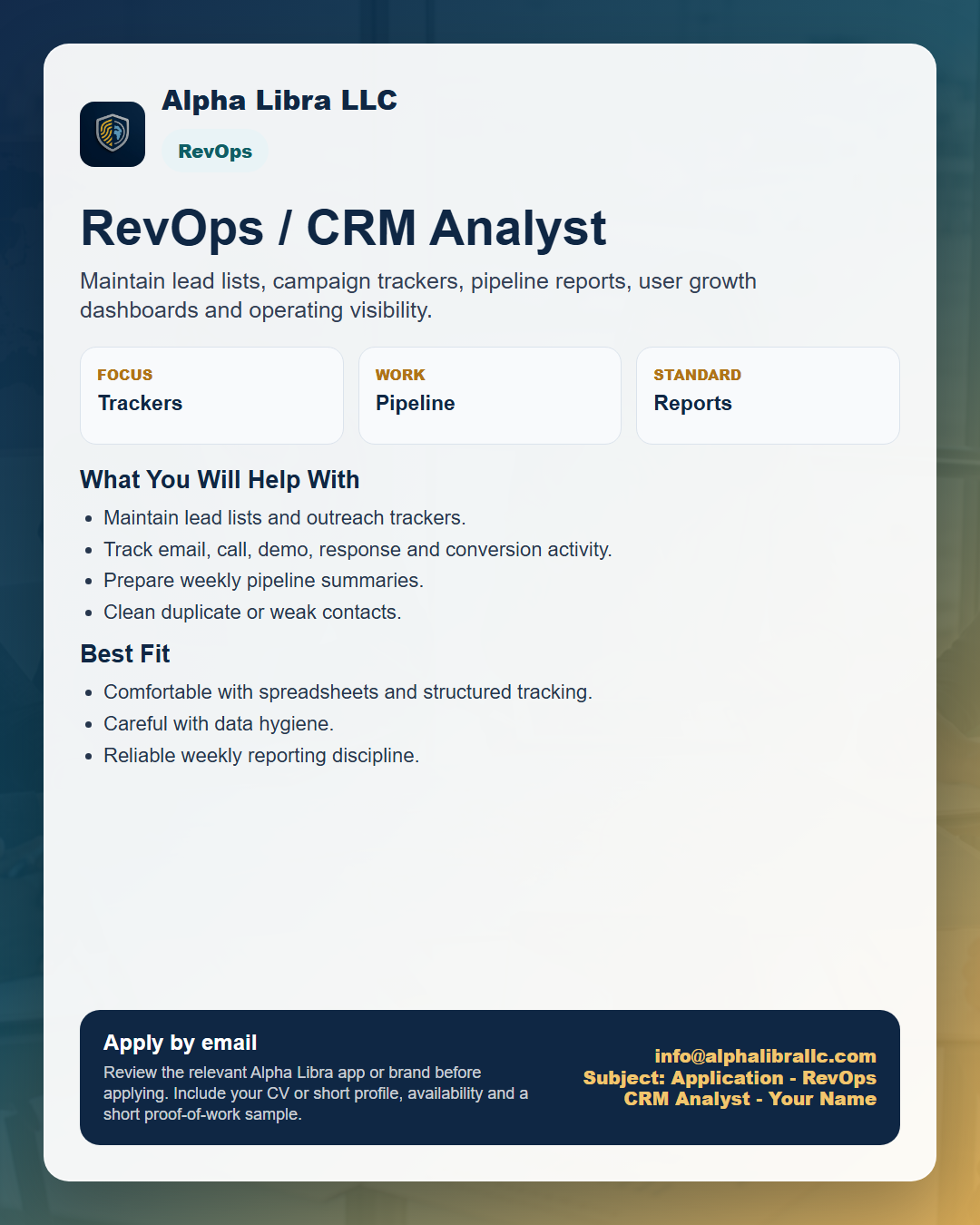RevOps and CRM analyst flyer