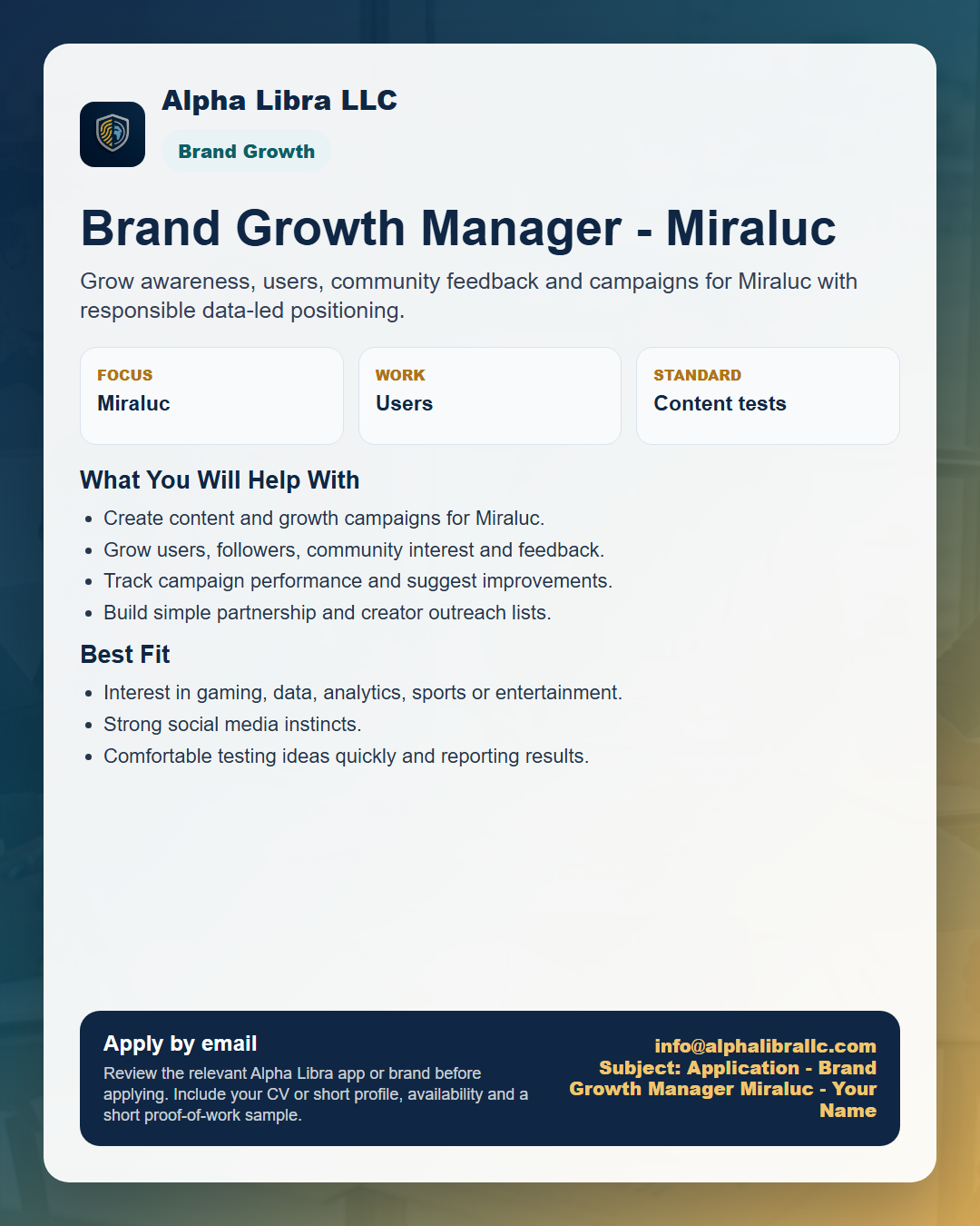 Miraluc brand growth manager flyer