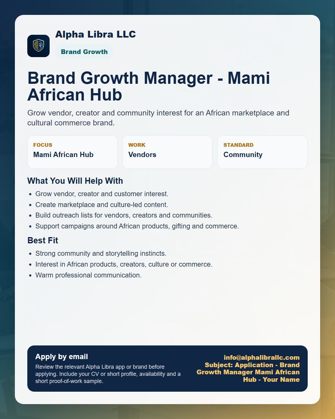 Mami African Hub brand growth manager flyer